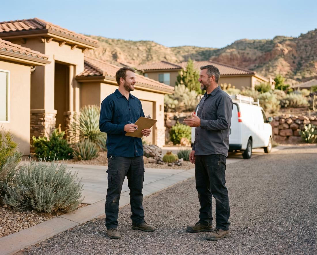 Two service technicians on a residential job in Southern Utah